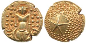Star Gold Pagoda, 3.41g, single Swami (Balaji-Tirupati) standing, facing front on obv., st