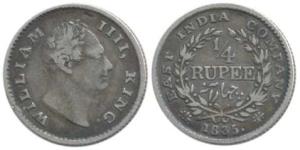 William IV, Silver ¼ Rupee, 1835, ’F’ raised, large date numerals with dot after date, 18 