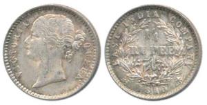 Victoria Queen, Silver ¼ Rupee, 2.92g, 1840, Calcutta Mint, divided legend, obv. WW raised