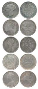 Victoria Queen and Empress, Silver Rupee, 1840, 1886, 1889, 1891 and 1892. Very Fine to Un