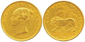 Victoria Queen, Gold Mohur, 1841, continuous legend, without initial on truncation (Prid 1