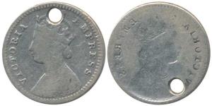 Victoria Empress, Silver 2 Annas, Error, Brockage, the lakhi impression completely inverte