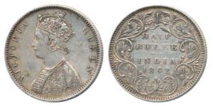 Victoria Queen, Silver ½ Rupee, 1862, B1 / II. About Extremely Fine, Scarce.