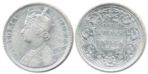 Victoria Queen, Silver Rupee, 1862, A / II / 0 / 17 dots, without crescent, with 10 dots p