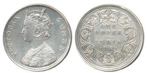 Victoria Queen, Silver Rupee, 1862, very slight die rotation. About Extremely Fine.