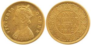 Victoria Queen, Gold Mohur, 1862, V in Jabot (Prid 6). Proof Restrike, Extremely Fine, Rar