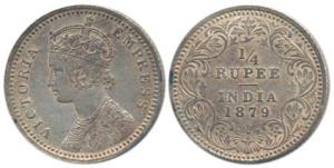 Victoria Empress, Silver ¼ Rupee, 1879, C / II / ’C’ incuse. Extremely Fine with traces of