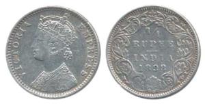 Victoria Empress, Silver ¼ Rupee, 1898, Bombay Mint, rev. II, ’B’ incused. Very Fine.