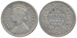 Victoria Empress, Silver ¼ Rupee, 1898, Calcutta Mint, C / II ’C’ incused. Very Fine, Scar