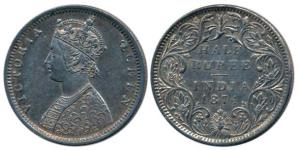 Victoria Queen, Silver ½ Rupee, 1874, Bombay Mint, B2 / II / Dot. Nice deep toning, Uncirc