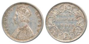 Victoria Queen, Silver ½ Rupee, 1876, B2 / II / Dot. About Uncirculated, Rare.