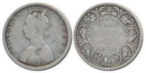 Victoria Queen, Silver ½ Rupee, 1876, Bombay Mint, B2 / II / Dot. Fine+, Rare.