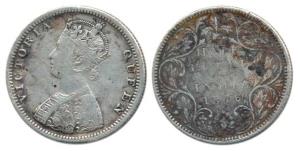 Victoria Queen, Silver ½ Rupee, 1876, Bombay Mint, B2 / II / Dot. Fine+, Rare.