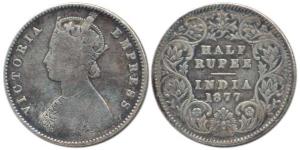 Victoria Empress, Silver ½ Rupee, 1877, A / I / ’C’ incuse. Fine, Very Rare.