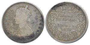 Victoria Empress, Silver ½ Rupee, 1879, Calcutta Mint, A / I / ’C’ incuse. Fine+, Very Rar