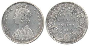 Victoria Empress, Silver ½ Rupee, 1889, A / II / ’B’ raised. Very Fine+, Rare.