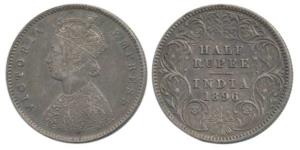 Victoria Empress, Silver ½ Rupee, 1896, Calcutta Mint, A / I ’C’ incused. Nice toning, Ver