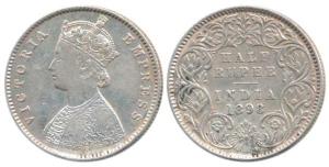 Victoria Empress, Silver 1/2Rupee, 1898, A / I / ’C’ incuse. Very Fine.