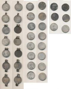 Victoria Queen, Silver ½ Rupee (18), all with either loops or ex-mount, various dates. Abo