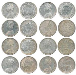 Victoria Empress, Silver Rupee (8), 1880, 1885, 1886, 1887, 1889, 1893, 1900 and 1901. Ver