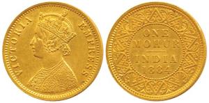 Victoria Empress, Gold Mohur, 1884, Bombay Mint, (Prid 20). About Uncirculated, Rare.