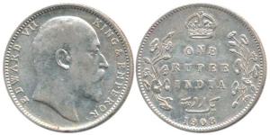 Edward VII, Silver Rupee, 1908, Re-engraved digit, Numeral ’8’ in the date struck over ’7’