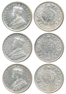 George V, Silver ½ Rupee (3), 1936, Bombay and Calcutta Mint. Extremely Fine to Brilliant 