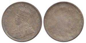 George V, Silver Rupee, Error, Brockage, complete lakhi impression on rev., the lakhi impr