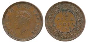 George VI, Copper ½ Pice, 1938, Calcutta Mint. About Extremely Fine, Extremely Rare.