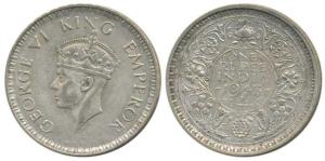 George VI, Half Silver Rupee, 1943, A / II, large head, 2nd flower, Big numeral 3.Very Fin
