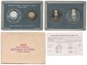 1979 Proof Set, Happy Child Nation’s Pride, set of 2, Rupees 10 and 50. In immaculate cond