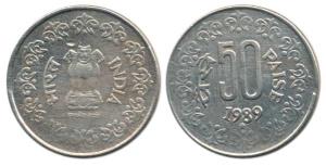 1989, Cupro-Nickel 50 Paise, star mint mark for Hyderabad. Very Fine+, Very Rare.