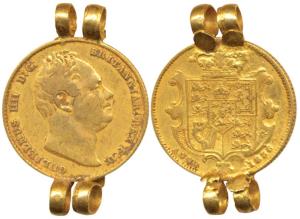 Great Britain, William IV, Gold Sovereign, 9.6g, shield on rev., 1836, with 4 hooks. Very 