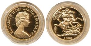Great Britain, Elizabeth II, Gold 2 Pounds, 1983. Proof in Mint State, within original box
