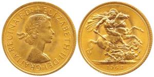 Great Britain, Queen Elizabeth, Gold Sovereign, 8g, 1962, St. George slaying a dragon on r