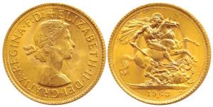 Great Britain, Queen Elizabeth, Gold Sovereign, 8g, 1963, St. George slaying a dragon on r