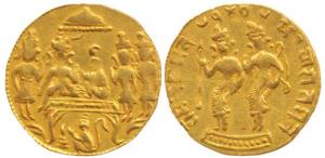 Ram Tanka or Temple Token, Gold ½ Unit, 2.85 g, figures of Ram and Lakshman standing to le