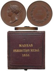Madras Exhibition Copper Medal, 95.77g, Bust of Queen Victoria to left on obv., Madras Exh