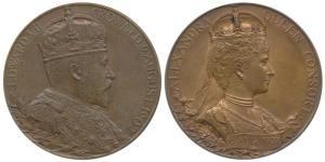 Coronation Medal of Edward VII, Bronze, Bust of the Emperor to right on obv., bust of Quee