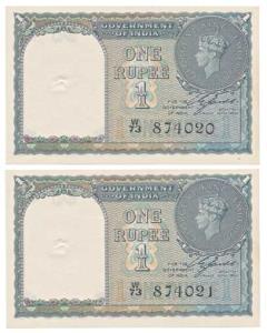 George VI, Rupee 1, 1st issue, 1944, signed C. E. Jones, serial number in black, in order 