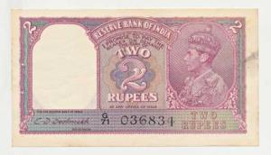 George VI, Rupees 2, 1944, signed C. D. Deshmukh, (J&R 2.2). About Extremely Fine, Scarce.