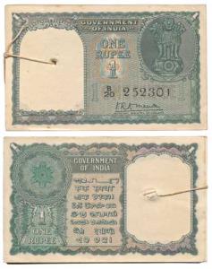 Rupee 1 bundle, 1949, signed K.R.K. Menon, bundle tied with thread, (J&R 1.1.1). Uncircula
