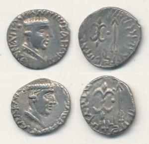 Western Kshatrapas, Nahapana, Silver Drachma (2), bust of the king to right with corrupt l