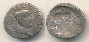 Western Kshatrapas, Nahapana, Silver Drachma, Brockage, obv. bust of the king to right, ni