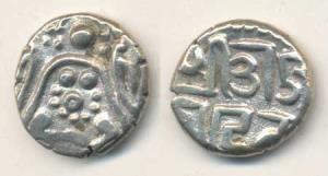 Ajayaraja, Silver Stater, obv. four-armed Lakshmi seated facing, rev. Brahmi legend Sri Aj