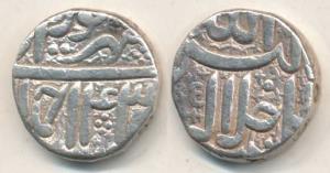 Akbar, Silver Rupee, Ahmedabad Mint, Ilahi type, Sherewar Month, Year 43, (KM 93.2). Very 