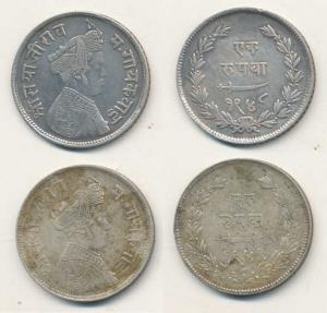Sayaji Rao III, Silver Rupee (2), VS 1948 and 1949 (KM Y36). Fine+ to Very Fine, Scarce. (
