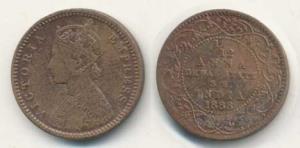 Senior Branch, Victoria Empress, Copper 1/12 Anna, AD 1888, (KM 11). Very Fine+, Scarce.