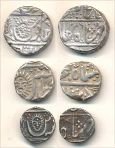 Malharnagar Mint, Silver Rupee, ½ and ¼ Rupee, in the name of Shah Alam II. Very Fine+, Sc