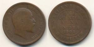 Jaswant Singh, Copper ¼ Anna, AD 1908, with the portrait of Edward,(KM 15). Fine +, Scarce